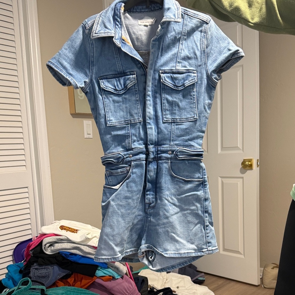 Good American Light Blue Denim Romper